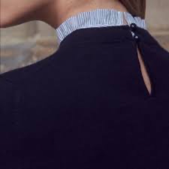 Sold on XP Sezane Eduardo Navy Wool Sweater w Seersucker collar - Picture 5 of 8